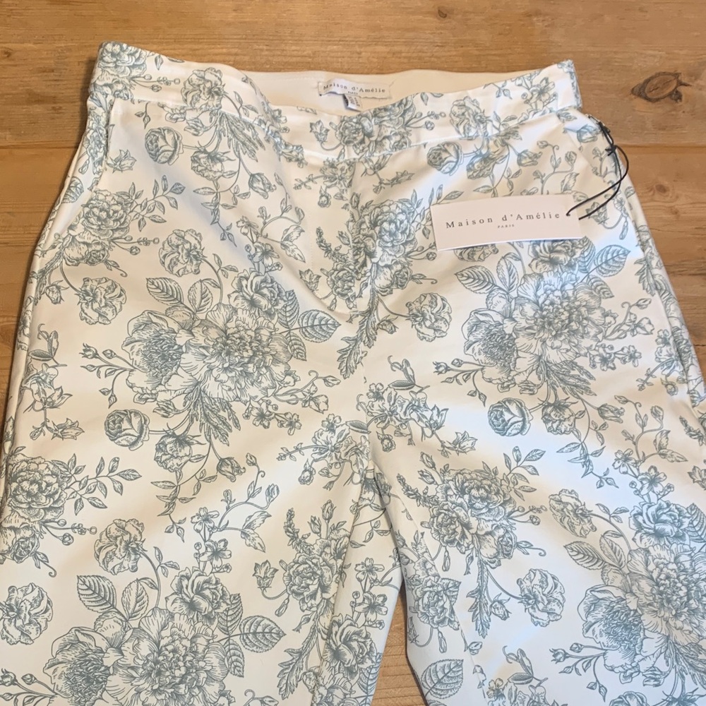 Madison d'Amelie Paris Women's NWT Floral Toile Pants Sz 4 PullOn Elastic Waist - Picture 5 of 15